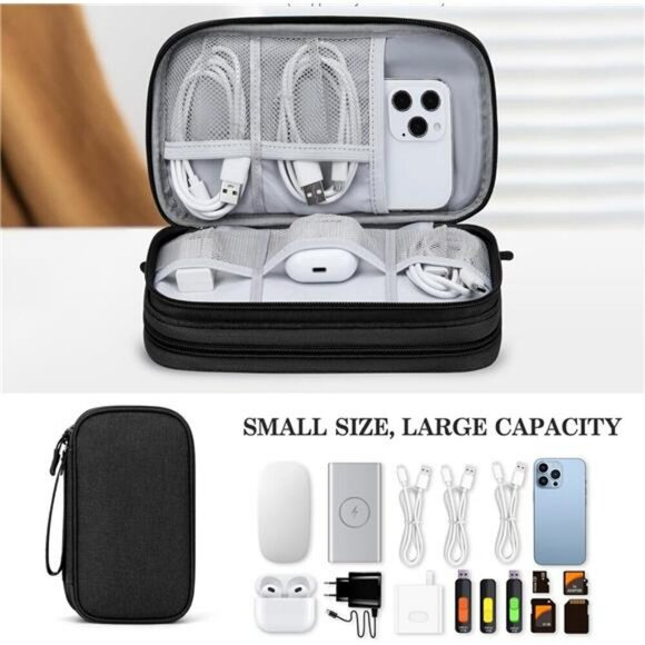 FYY Travel Cable Organizer Waterproof Electronics Storage Case Black Pouch - Picture 6 of 7